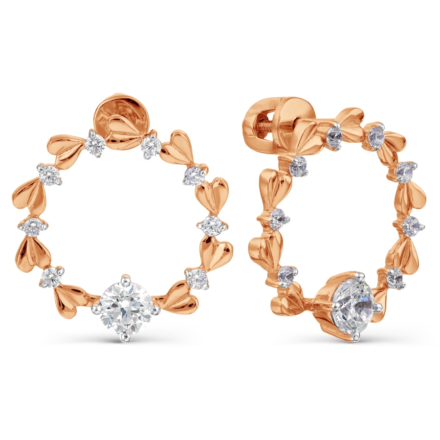 Cercei Pusete din aur roșu cu pietre Cubic Zirconia Incolor