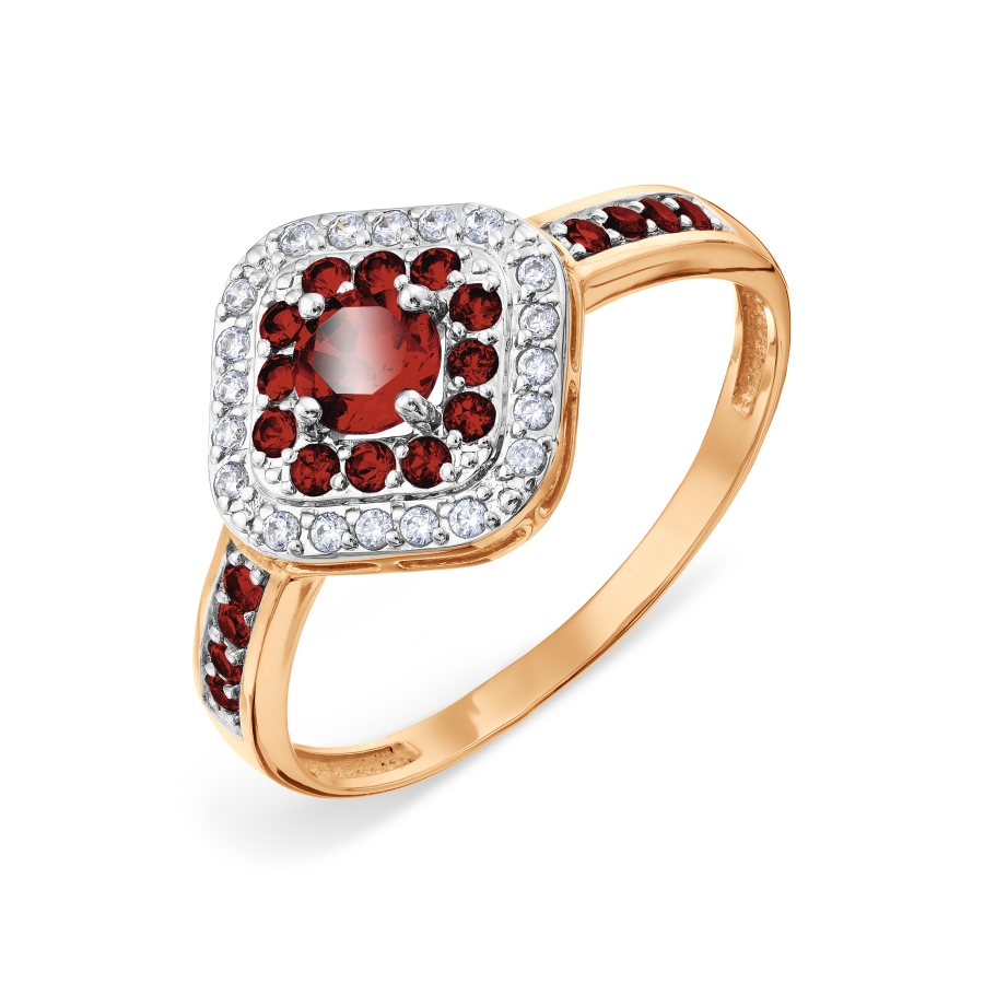 Inel din aur roșu cu pietre Cubic Zirconia Incolor, Granat