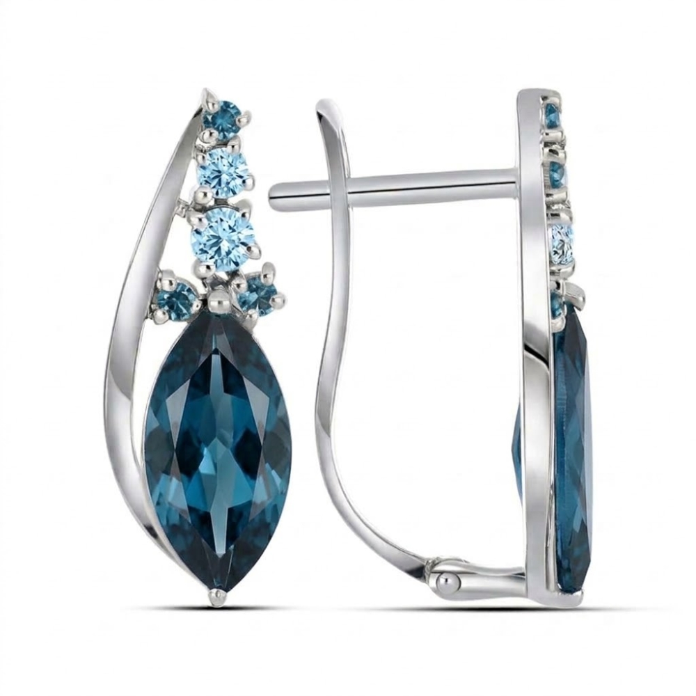 Cercei din aur alb cu Cubic Zirconia Albastru, Topaz London și Topaz Swiss