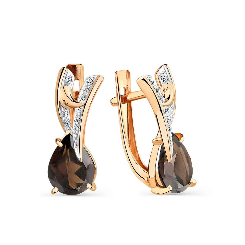 Cercei din aur roșu cu pietre Cubic Zirconia Incolor, Cuarț fumuriu