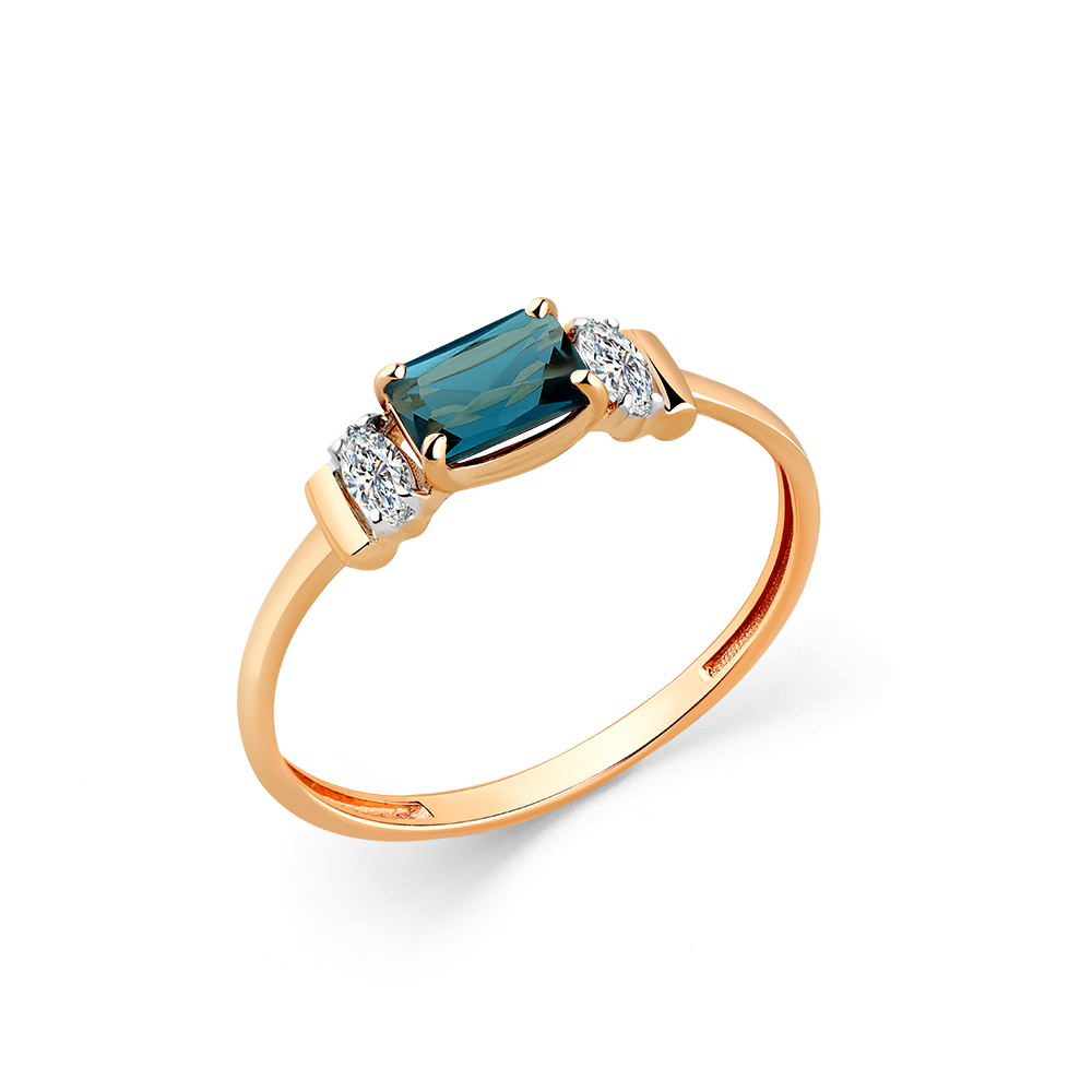 Inel din aur roșu cu pietre Cubic Zirconia Incolor, Topaz London