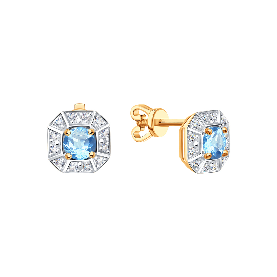 Cercei Pusete din aur roșu cu pietre Cubic zirconia, Topaz