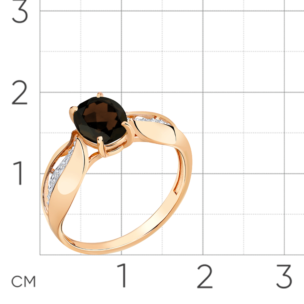 Inel din aur roșu cu pietre Cubic Zirconia Incolor, Cuarț fumuriu