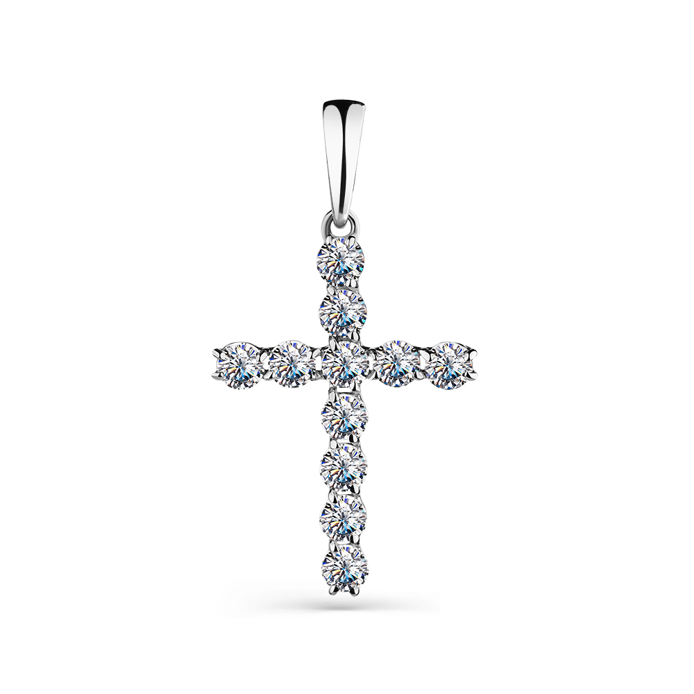 Cruce din aur alb cu pietre Cubic Zirconia Incolor