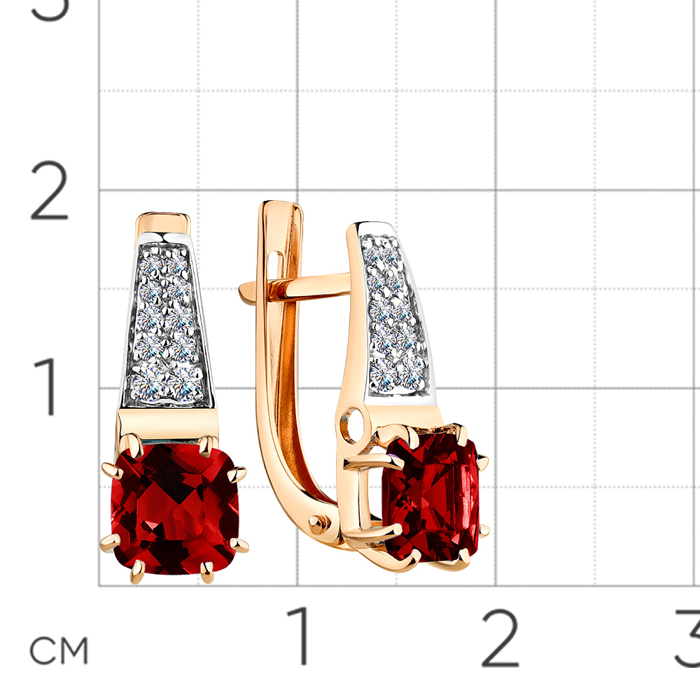 Cercei din aur roșu cu pietre Cubic zirconia, Granat