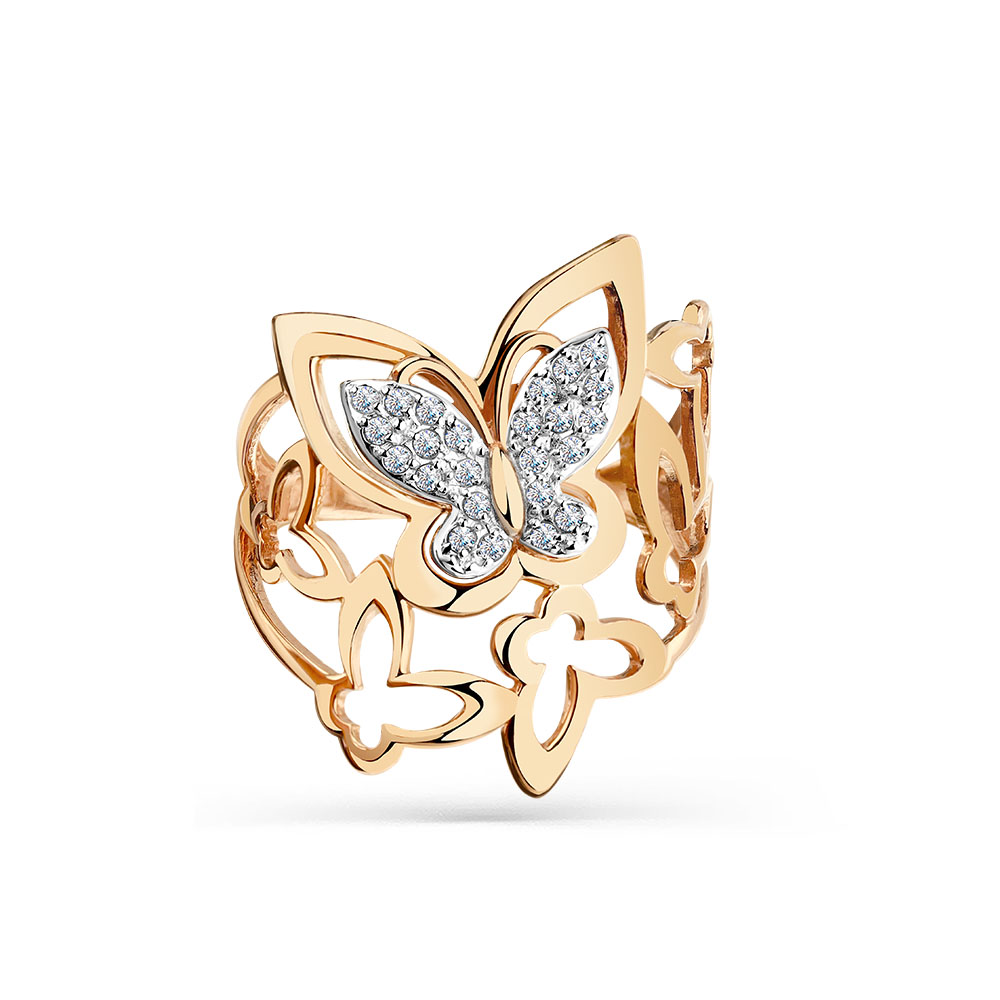 Inel din aur roșu cu pietre Cubic Zirconia Incolor