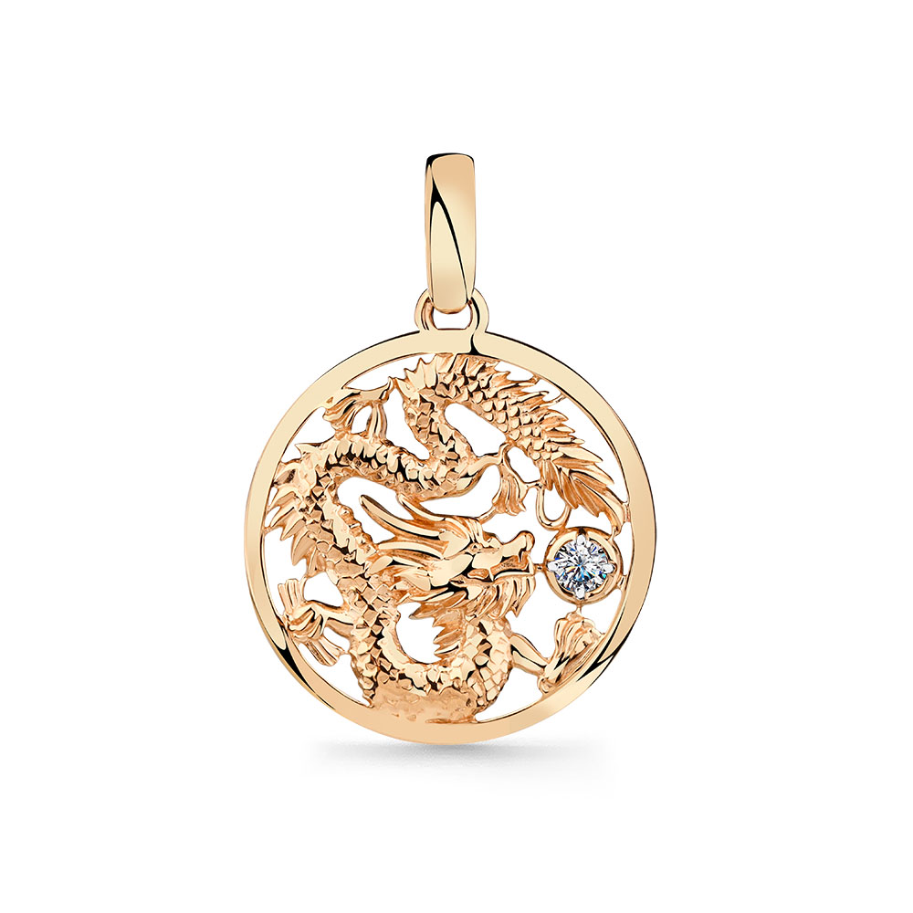 Pandantiv din aur roșu cu pietre Cubic Zirconia Incolor