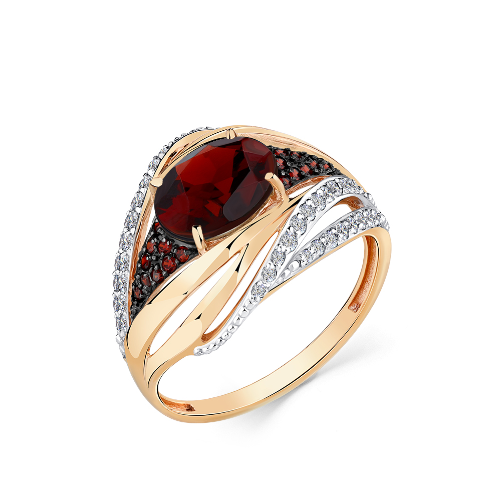 Inel din aur roșu cu pietre Cubic Zirconia Incolor, Cubic Zirconia Bordo și Granat