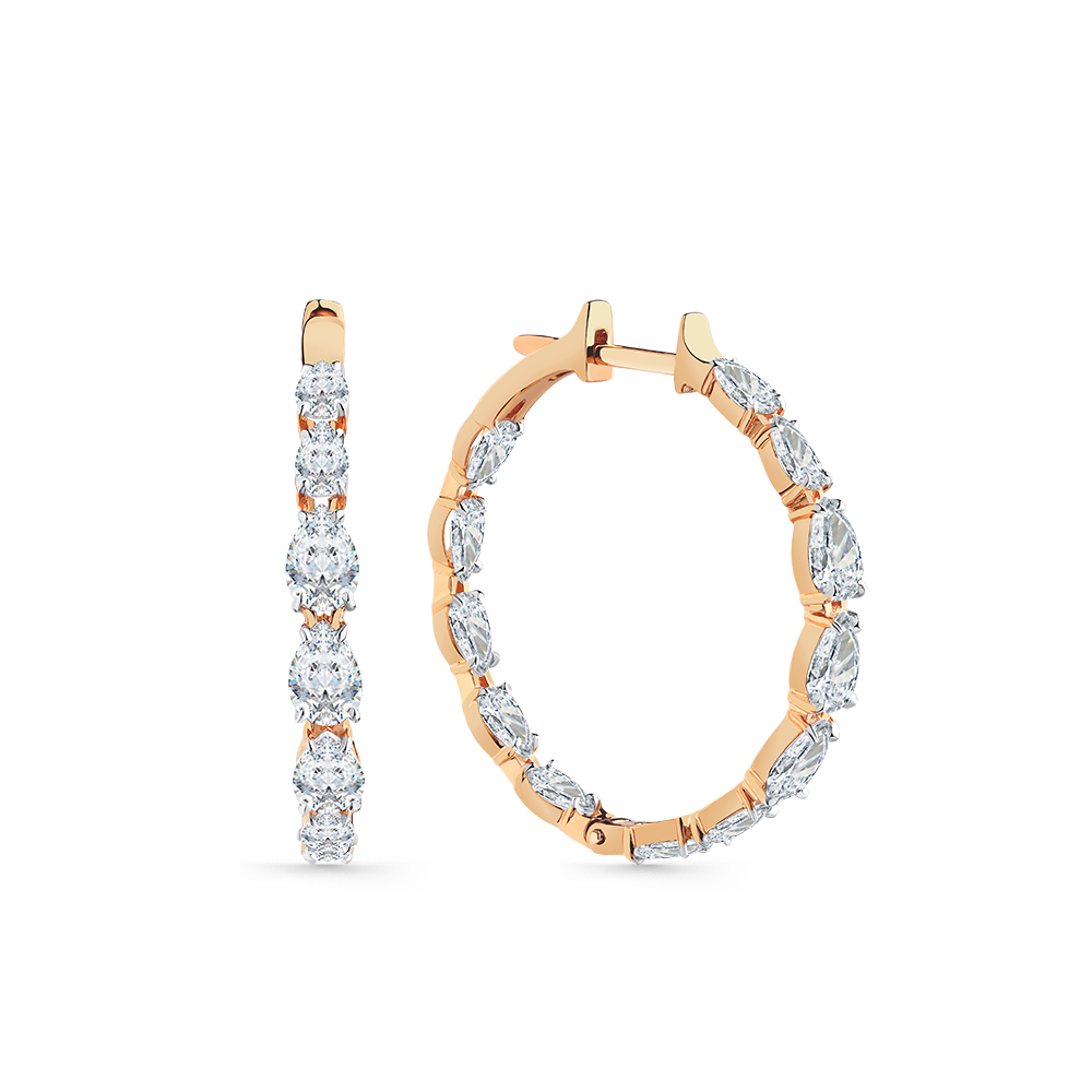 Cercei Creole din aur roșu cu pietre Cubic Zirconia Incolor