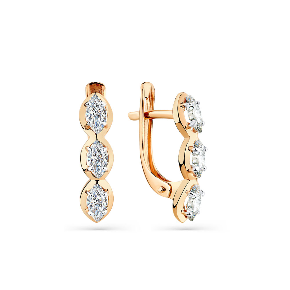Cercei din aur roșu cu pietre Cubic Zirconia Incolor