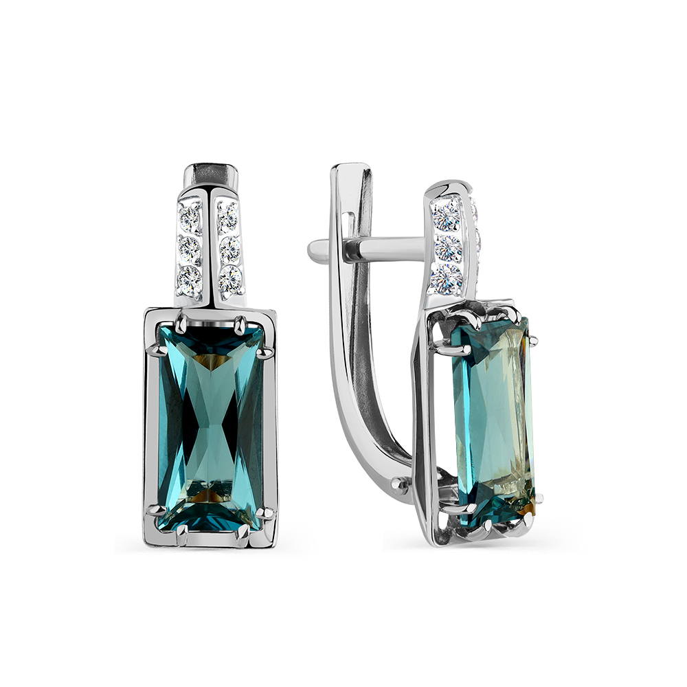 Cercei din aur alb cu pietre Cubic zirconia, Topaz London