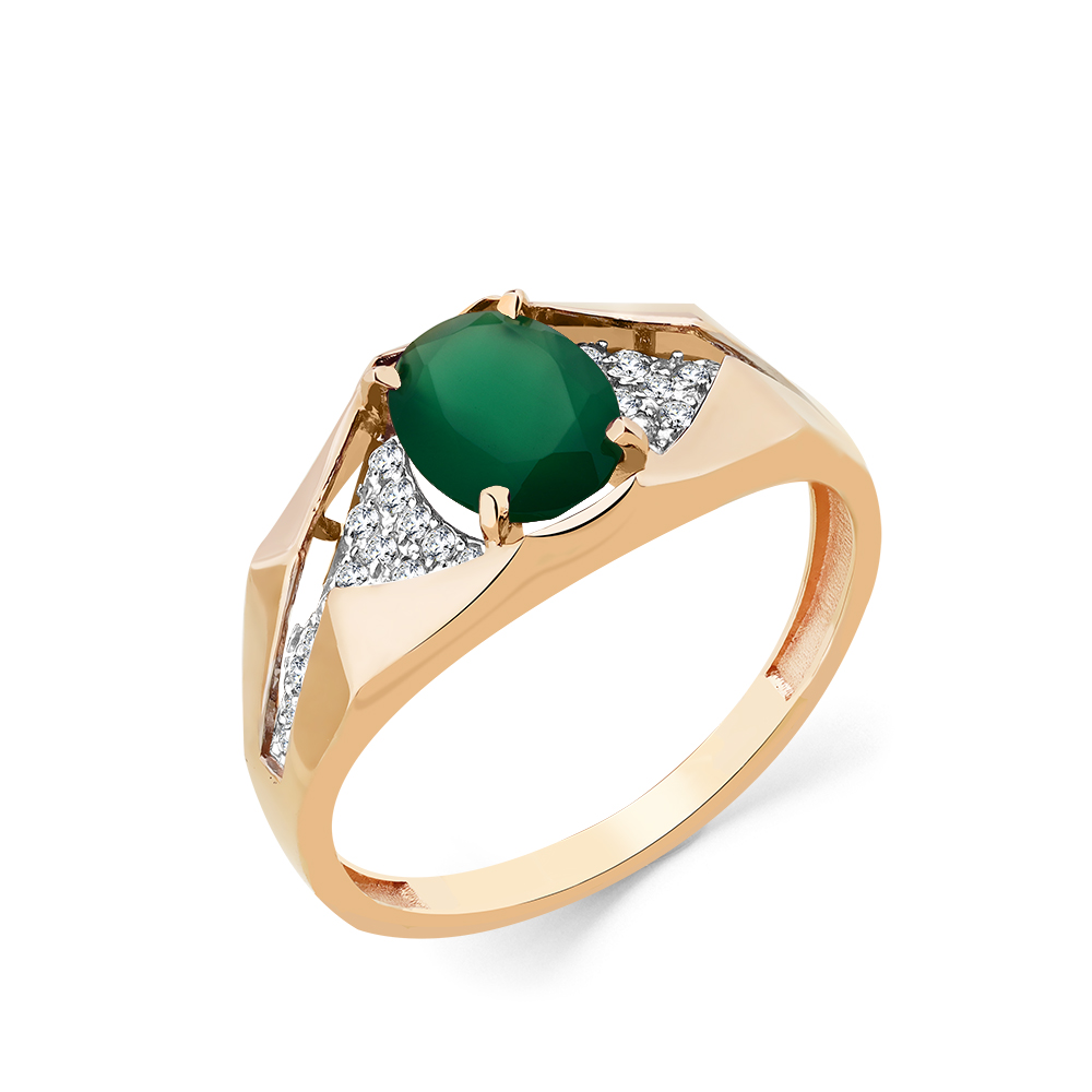 Inel din aur roșu cu pietre Cubic Zirconia Incolor, Agat verde