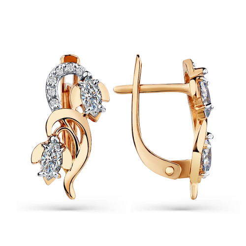 Cercei din aur roșu cu pietre Cubic zirconia