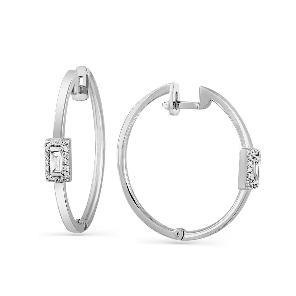 Cercei Creole din aur alb cu pietre Diamant