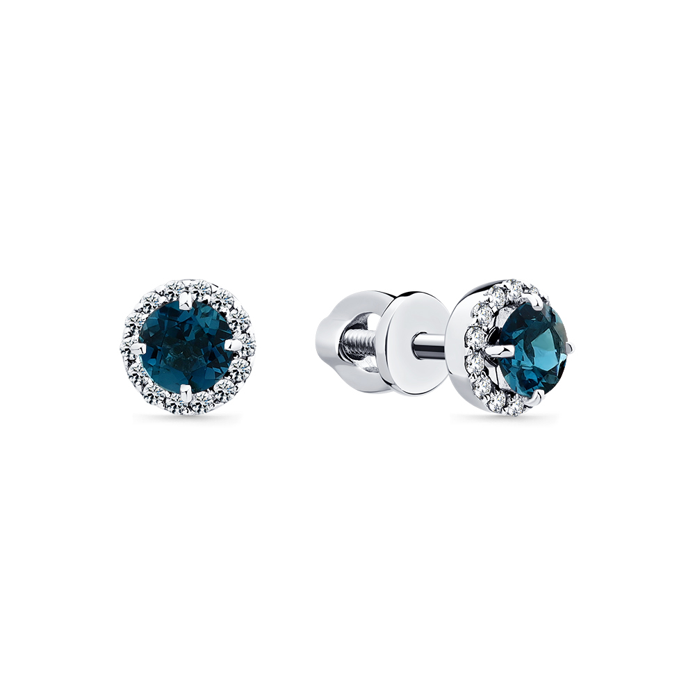 Cercei Pusete din aur alb cu pietre Diamant, Topaz London