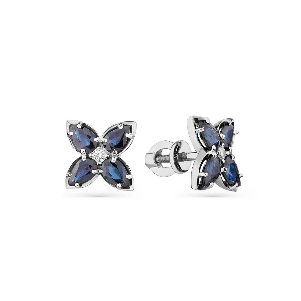 Cercei Pusete din aur alb cu pietre Diamant, Safir