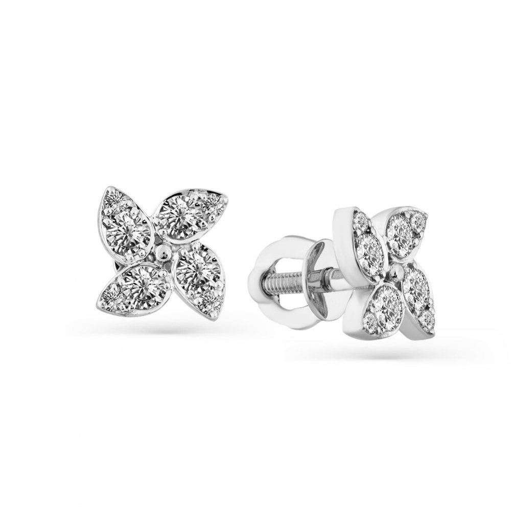 Cercei Pusete din aur alb cu pietre Diamant
