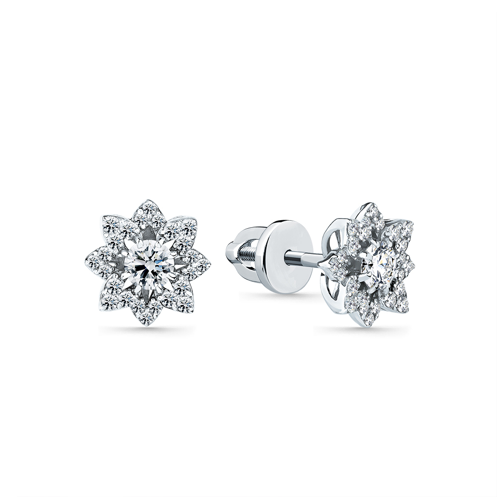 Cercei Pusete din aur alb cu pietre Diamant
