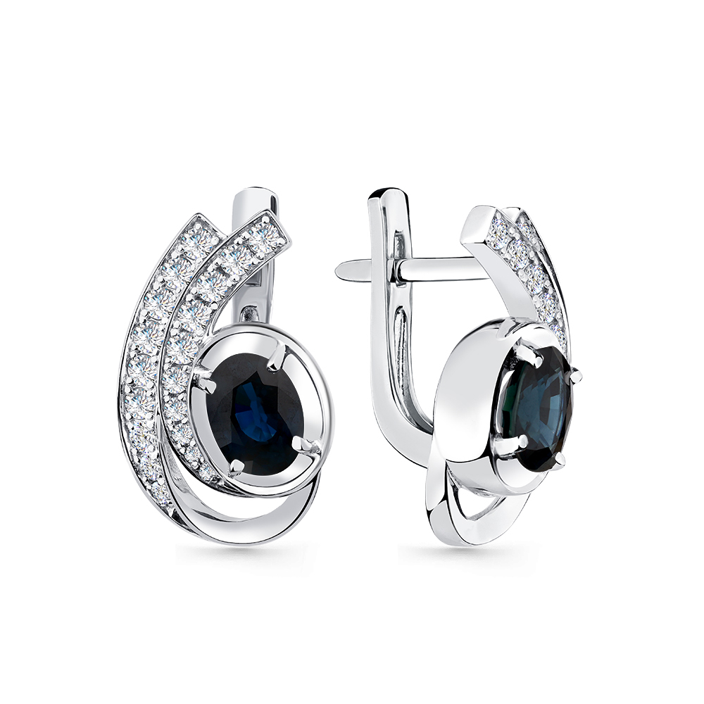Cercei din aur alb cu pietre Diamant, Safir