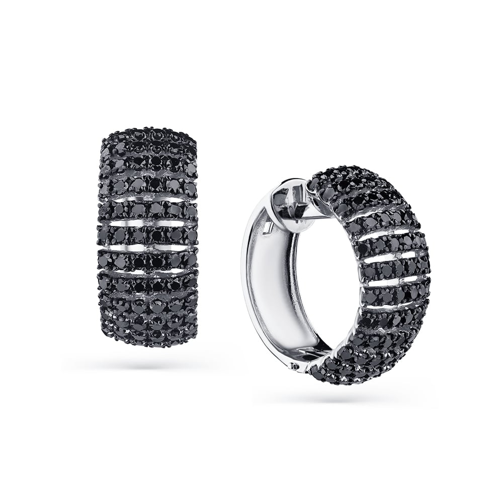 Cercei Creole din aur alb cu pietre Diamant negru