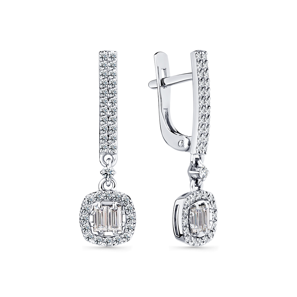 Cercei Suspendați din aur alb cu pietre Diamant