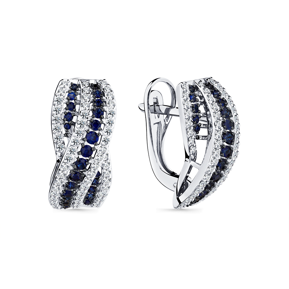 Cercei din aur alb cu pietre Diamant, Safir
