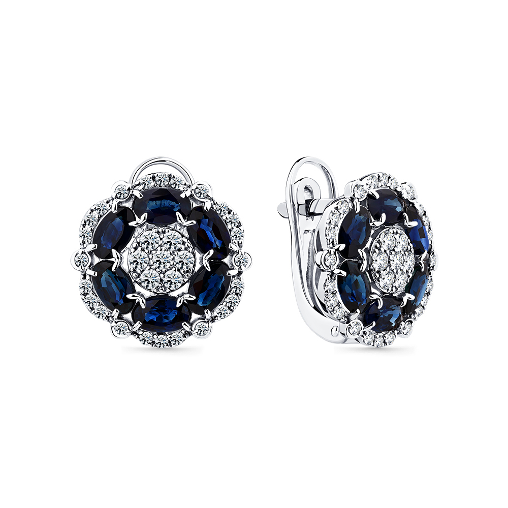 Cercei din aur alb cu pietre Diamant, Safir