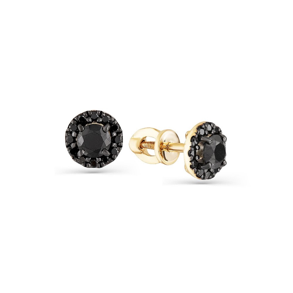 Cercei Pusete din aur galben cu pietre Diamant negru