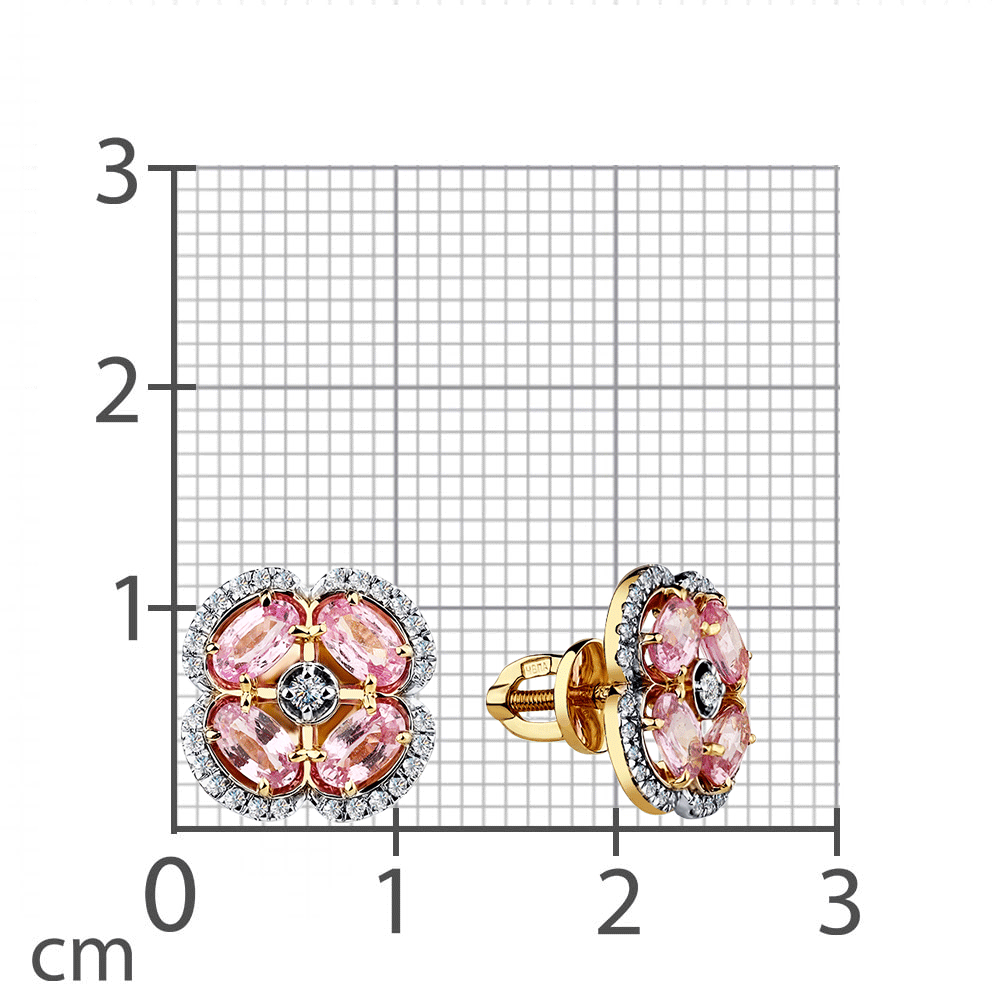 Cercei Pusete din aur galben cu pietre Diamant, Safir roz