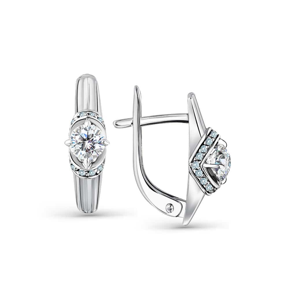 Cercei din aur alb cu pietre Cubic Zirconia Incolor