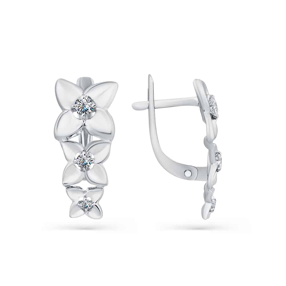 Cercei din aur alb cu pietre Cubic Zirconia Incolor