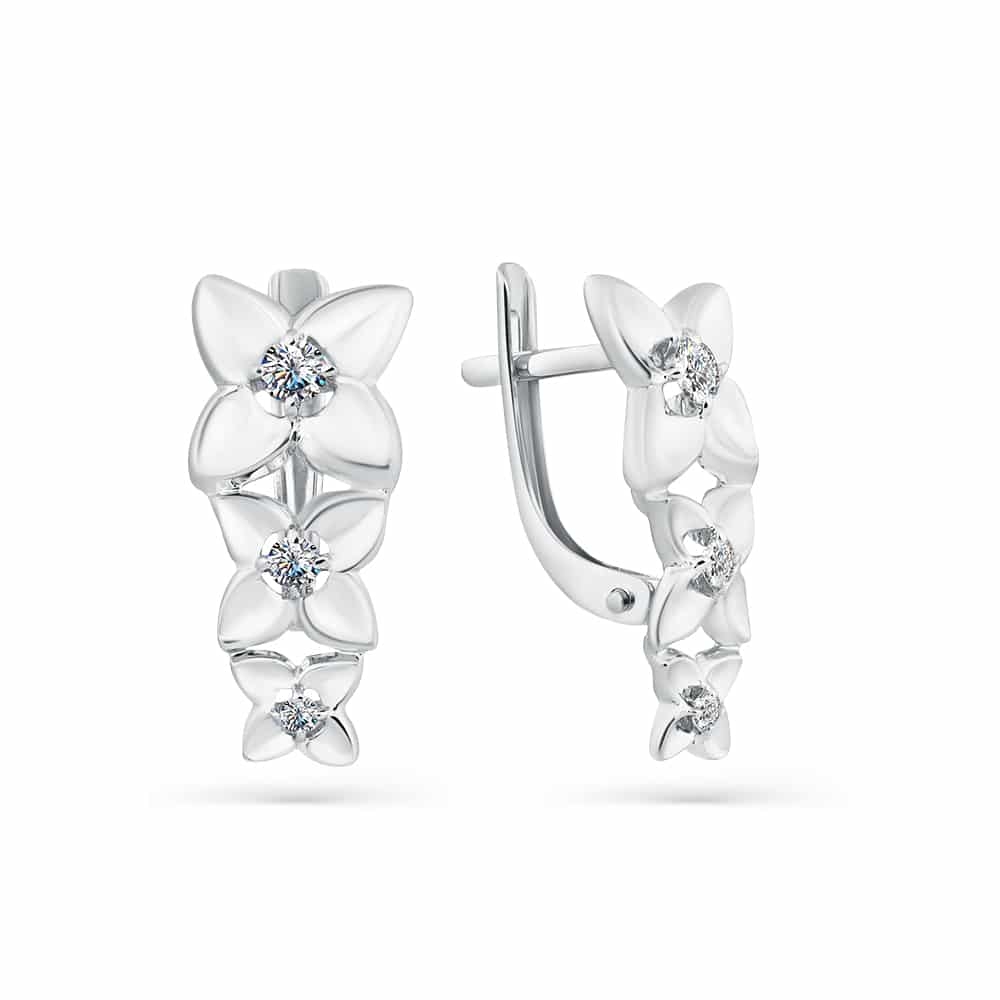 Cercei din aur alb cu pietre Cubic Zirconia Incolor