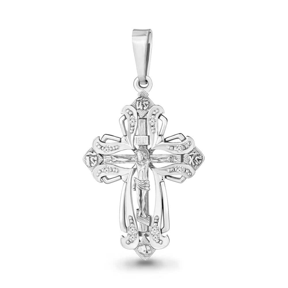Cruce din aur alb cu pietre Cubic Zirconia Incolor