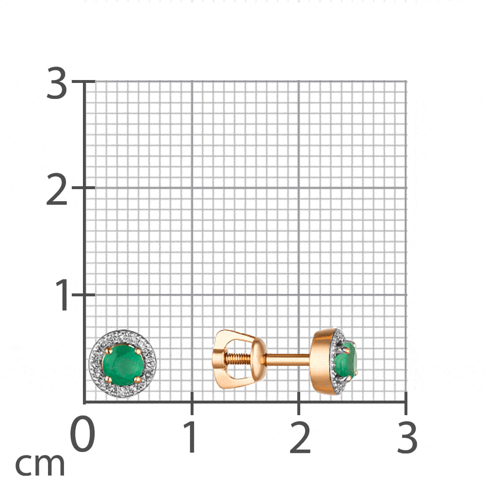 Cercei Pusete din aur roșu cu pietre Diamant, Smarald
