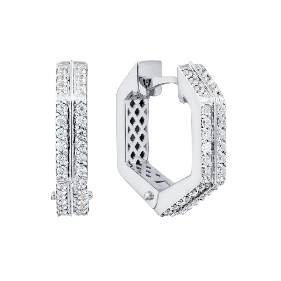 Cercei Creole din aur alb cu pietre Cubic Zirconia Incolor