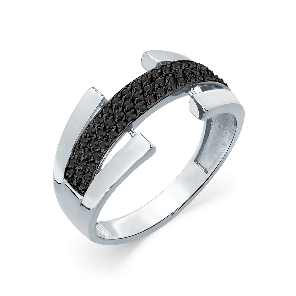 Inel din aur alb cu pietre Cubic Zirconia Negru