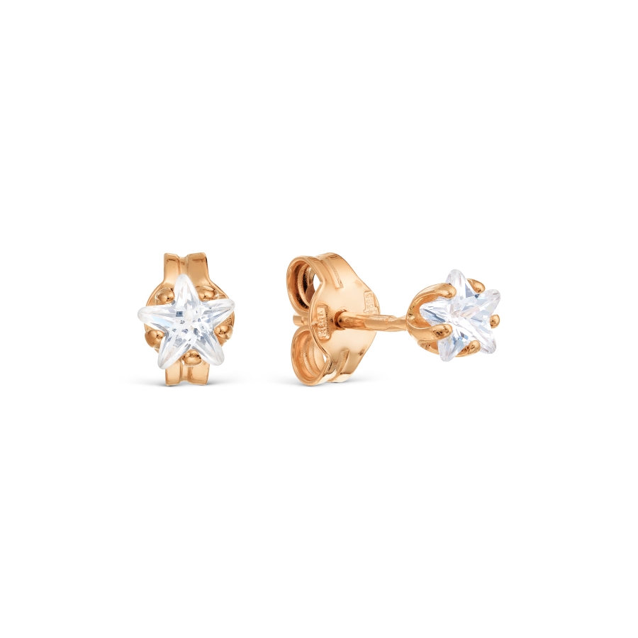 Cercei Pusete din aur roșu cu pietre Cubic Zirconia Incolor
