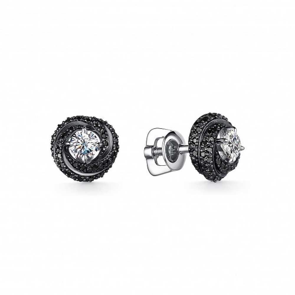 Cercei Pusete din aur alb cu pietre Diamant, Diamant negru