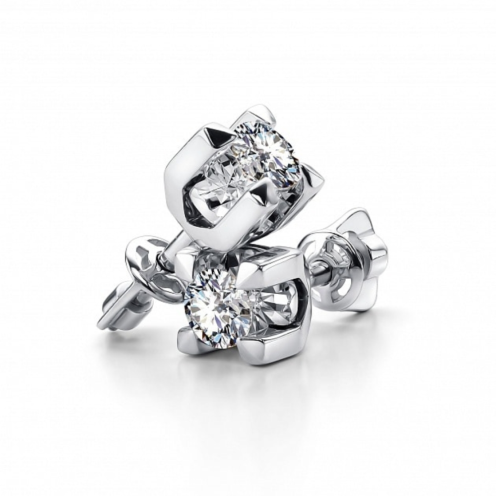 Cercei Pusete din aur alb cu pietre Diamant