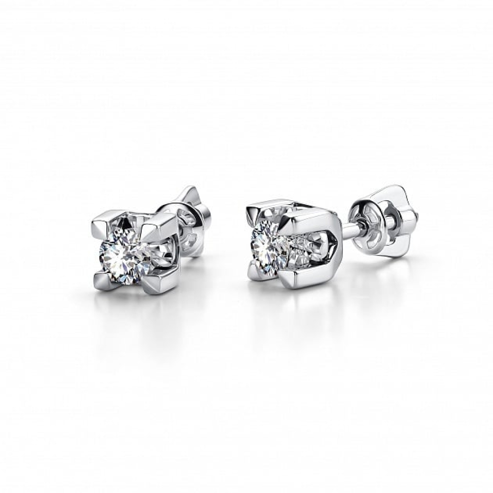 Cercei Pusete din aur alb cu pietre Diamant