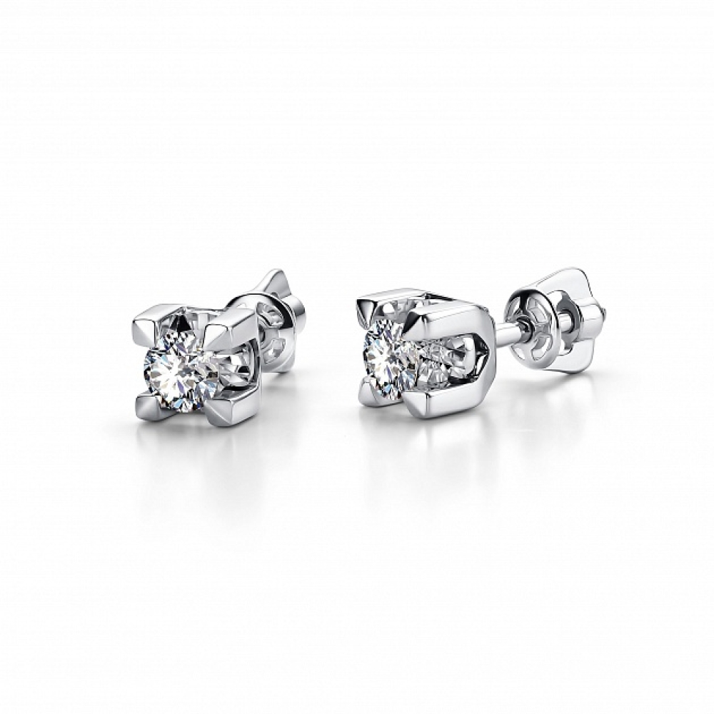 Cercei Pusete din aur alb cu pietre Diamant