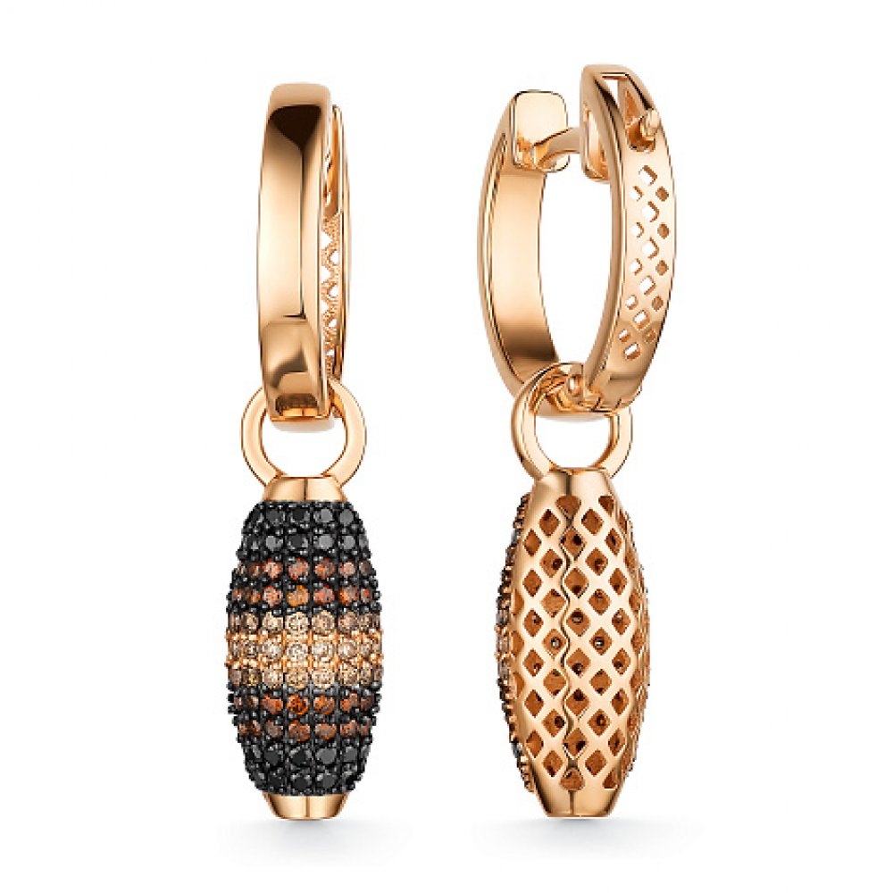 Cercei Creole din aur roz cu pietre Diamant negru, Diamant Cognac și Diamant galben