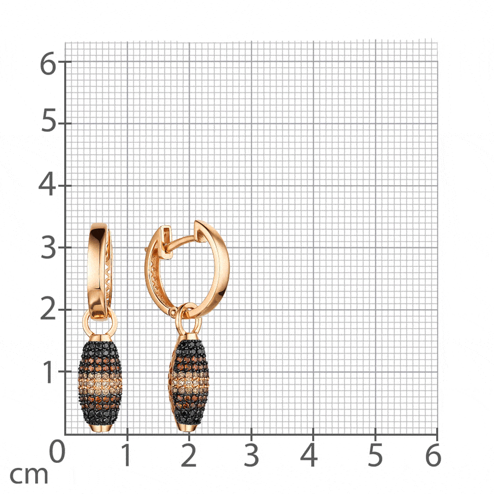 Cercei Creole din aur roz cu pietre Diamant negru, Diamant Cognac și Diamant galben