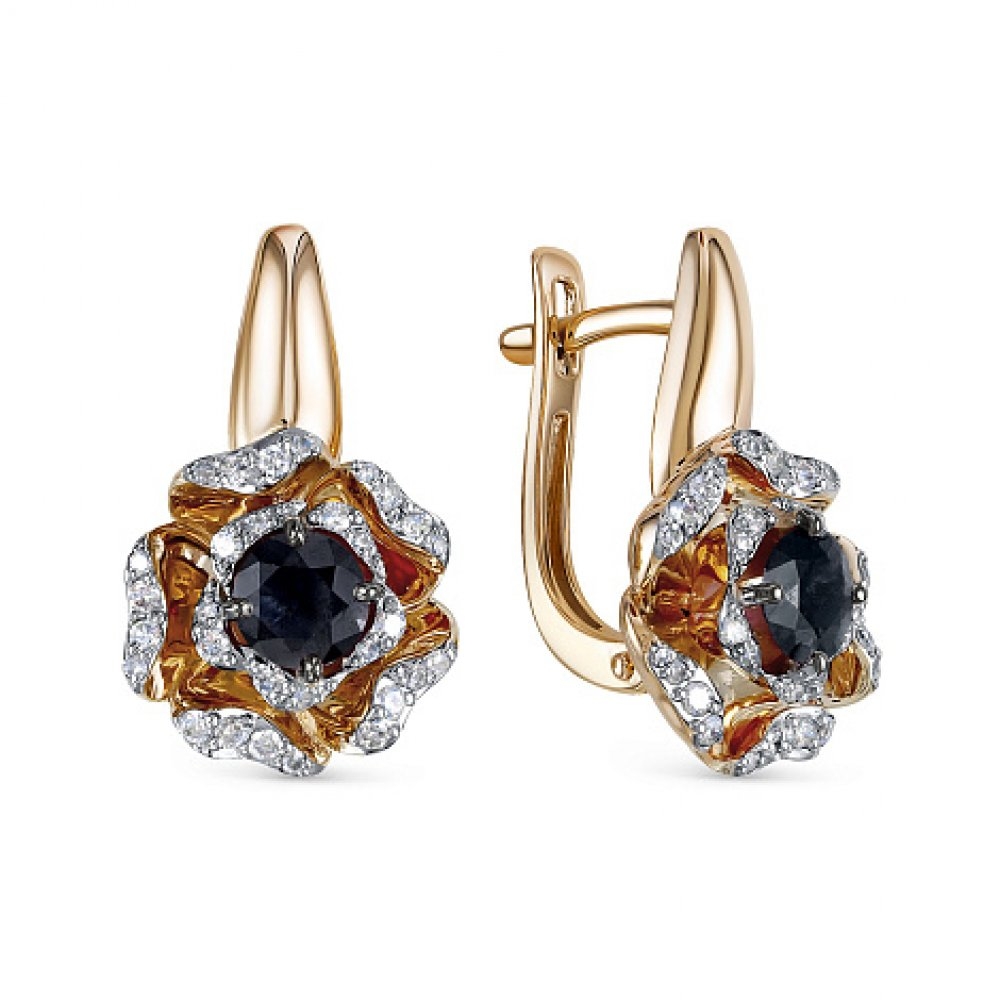Cercei din aur roz cu pietre Diamant, Safir