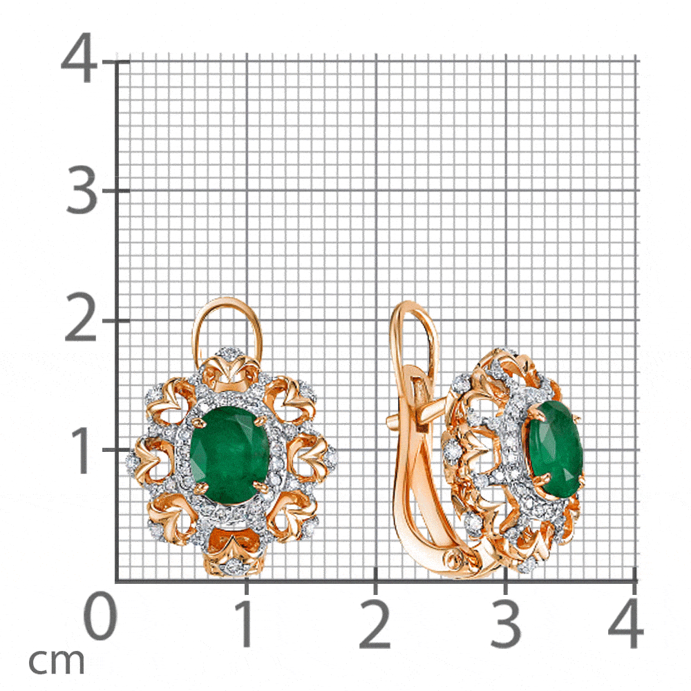 Cercei din aur roz cu pietre Diamant, Smarald