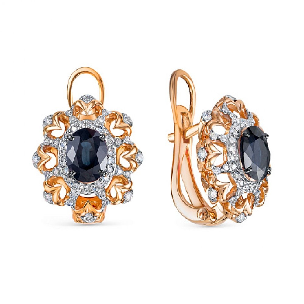 Cercei din aur roz cu pietre Diamant, Safir