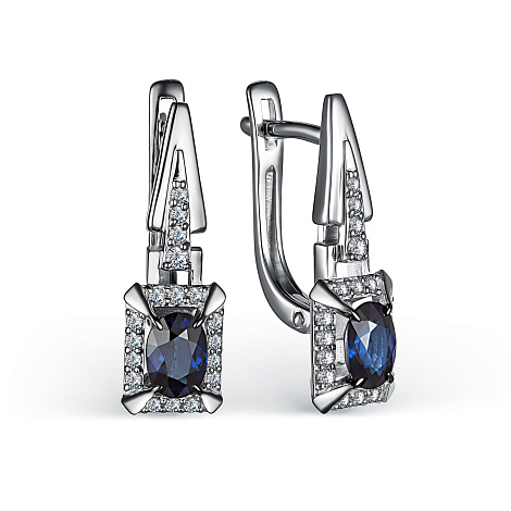 Cercei din aur alb cu pietre Diamant, Safir
