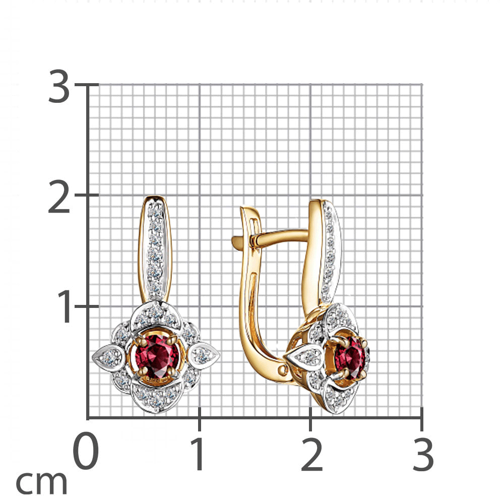 Cercei din aur galben cu pietre Diamant, Rubin