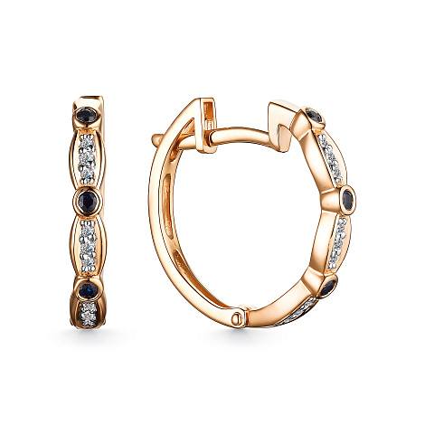 Cercei Creole din aur roșu cu pietre Diamant, Safir