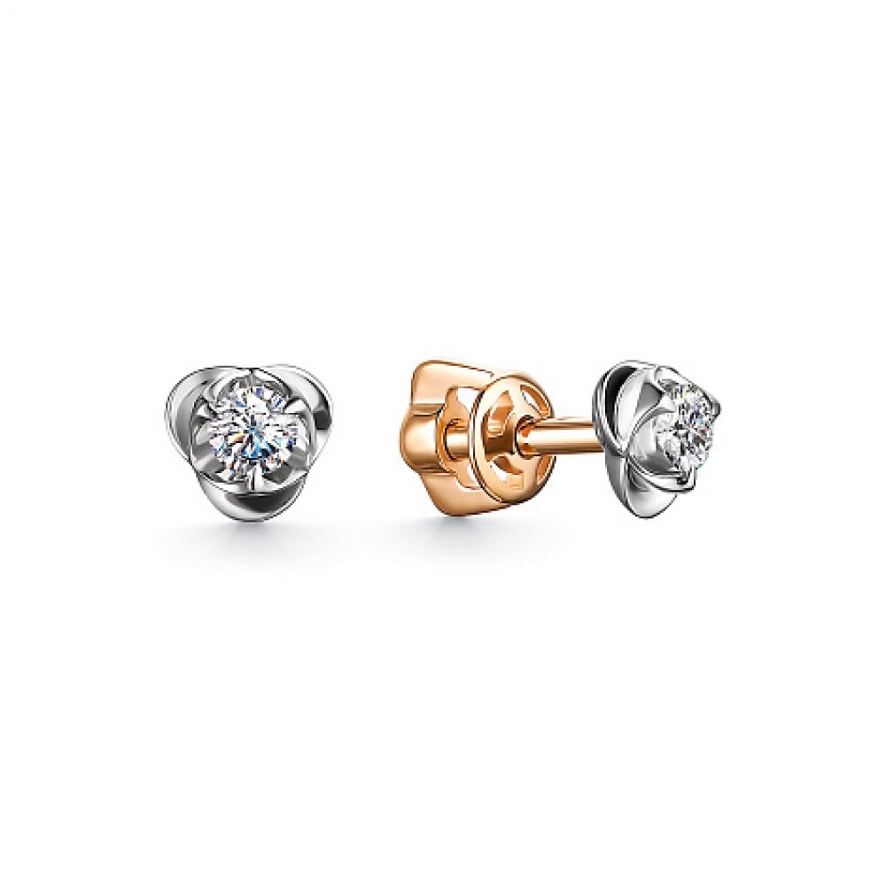 Cercei Pusete din aur roz cu pietre Diamant